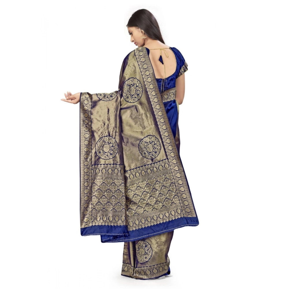 Women's Banarasi Silk Saree (Navy Blue,5-6 Mtrs)