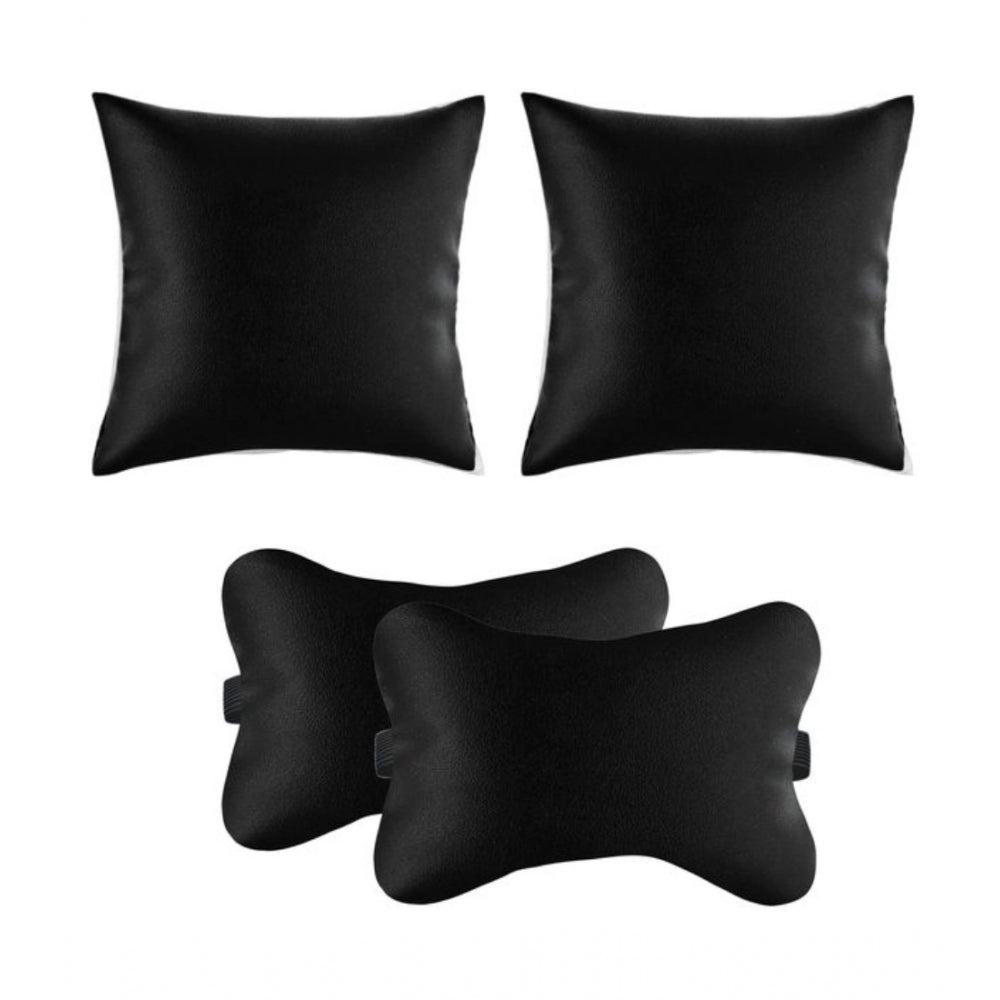 Generic Pack Of_6 Polyester Solid Car Pillow Sets (Black, Size: 12x12 In)