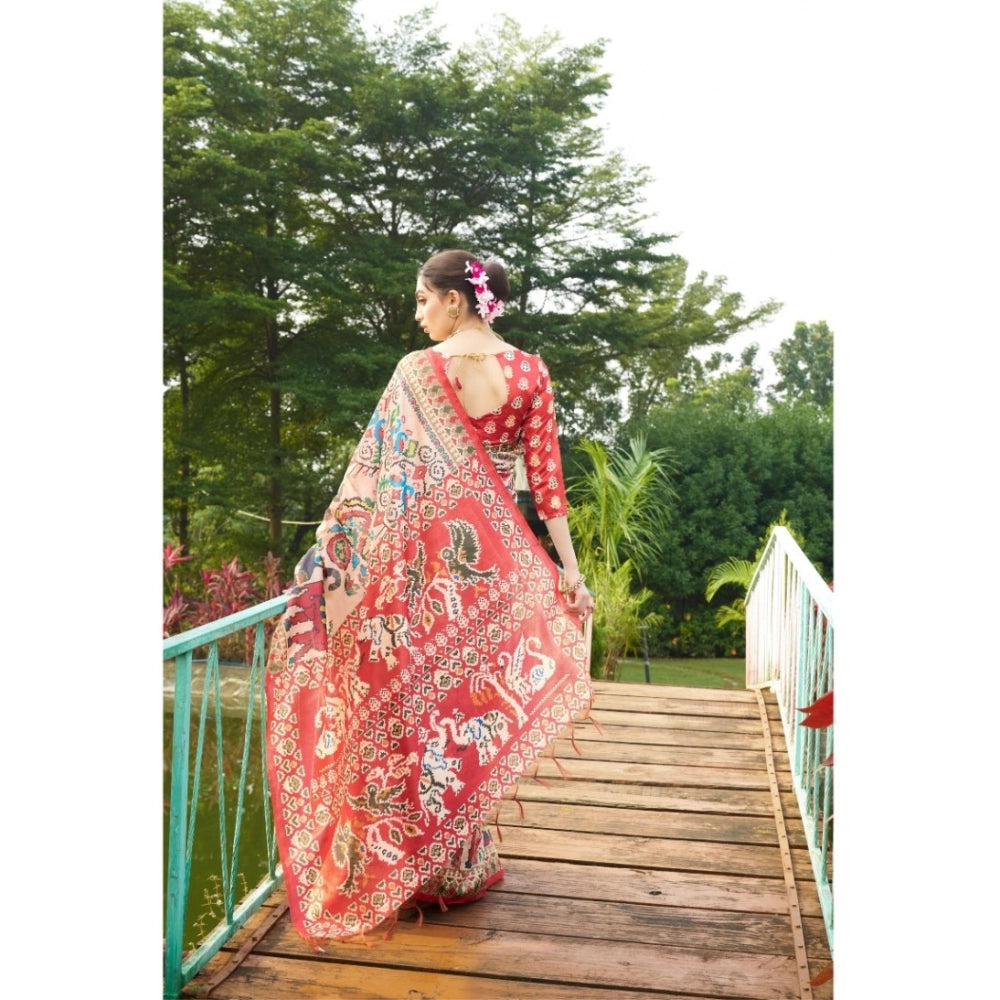 Women's Tussar Silk Printed Saree With Unstitched Blouse (Maroon, 5.5 Mtr)