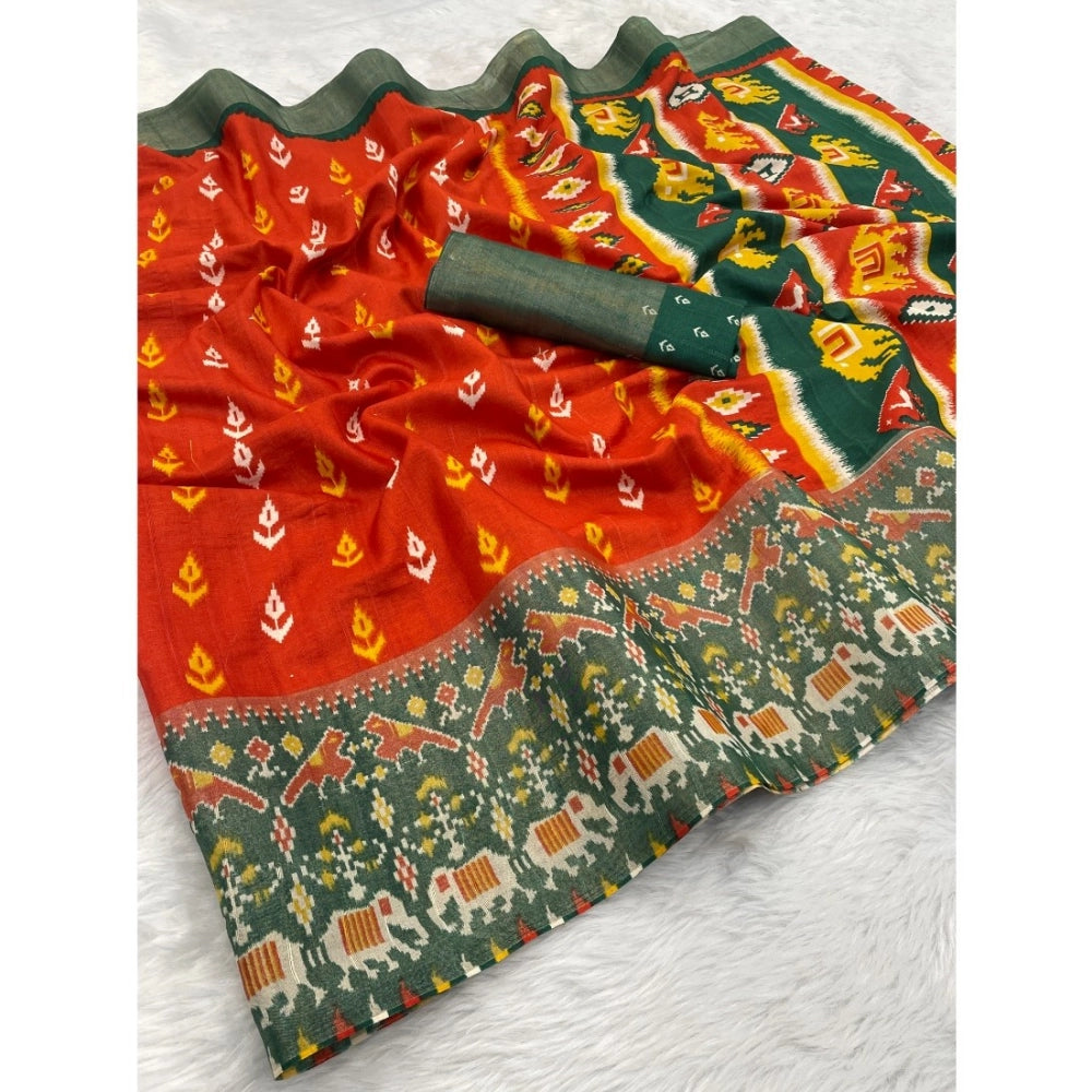Women's Silk Blend Printed Saree With Unstitched Blouse (Red, 5-5 Mtrs)