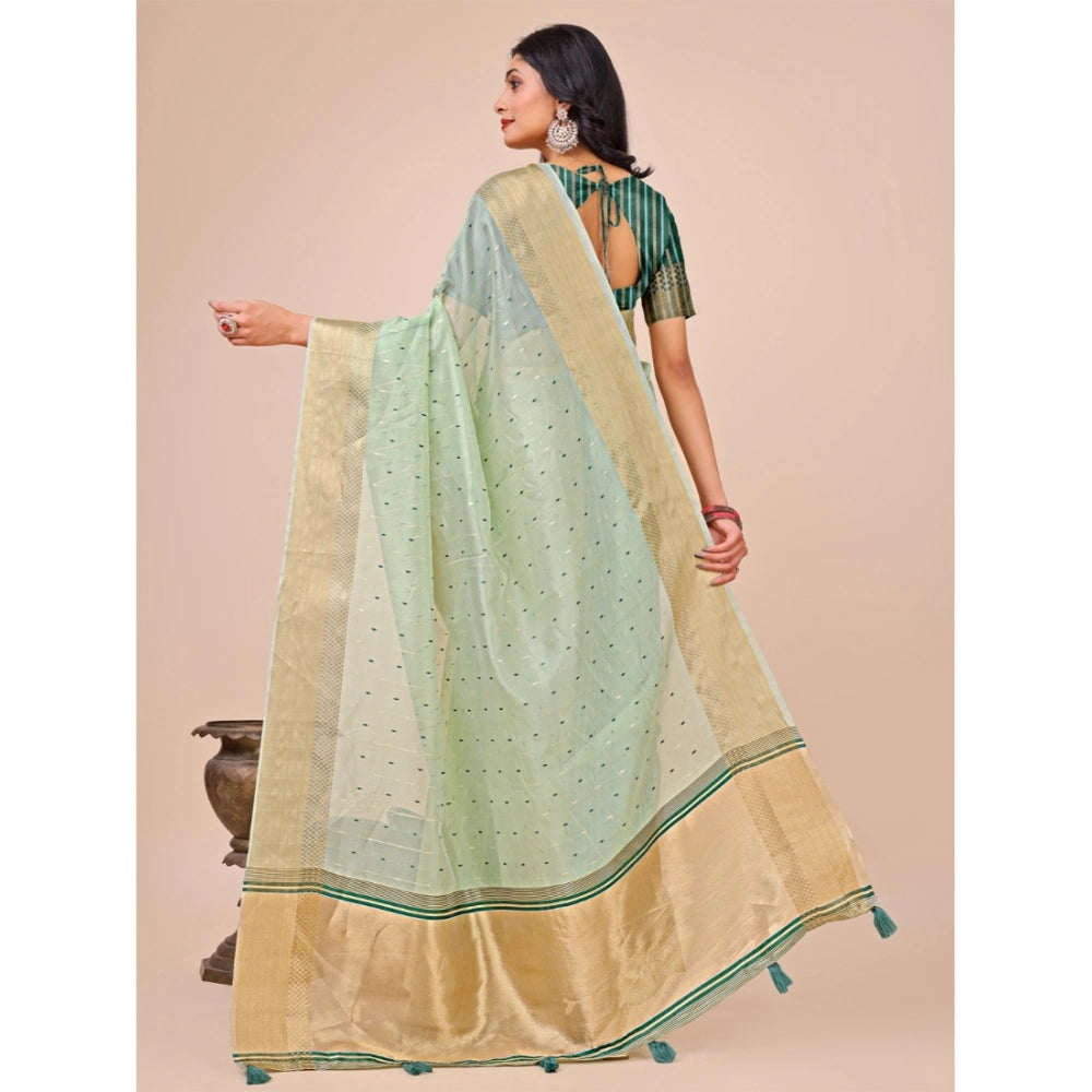 Women's Organza Printed Saree With Unstitched Blouse 5.5Mtr (Olive Green)