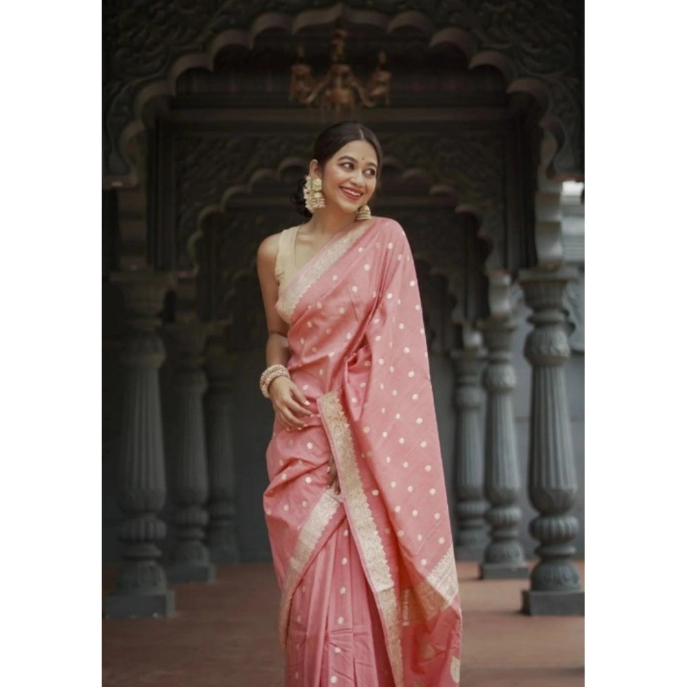 Women's Cotton Printed Saree With Unstitched Blouse 5.5Mtr (Peach)