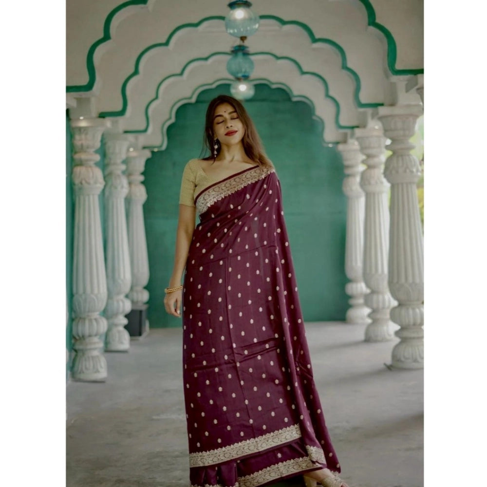 Women's Cotton Printed Saree With Unstitched Blouse 5.5Mtr (Purple)