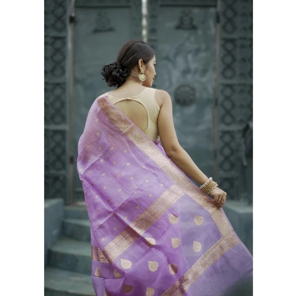Women's Cotton Printed Saree With Unstitched Blouse 5.5Mtr (Lavender)