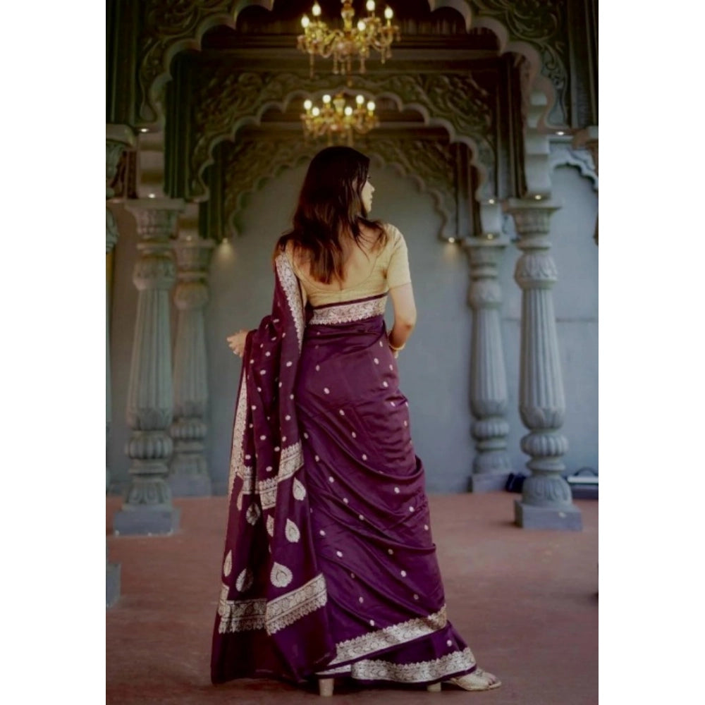 Women's Cotton Printed Saree With Unstitched Blouse 5.5Mtr (Purple)