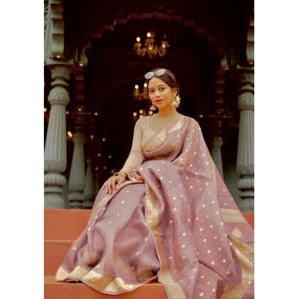 Women's Cotton Printed Saree With Unstitched Blouse 5.5Mtr (Rose Gold)