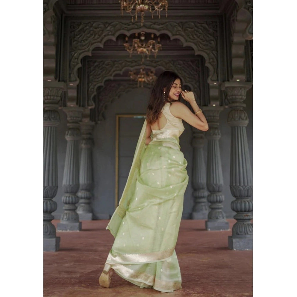Women's Cotton Printed Saree With Unstitched Blouse 5.5Mtr (Pista)