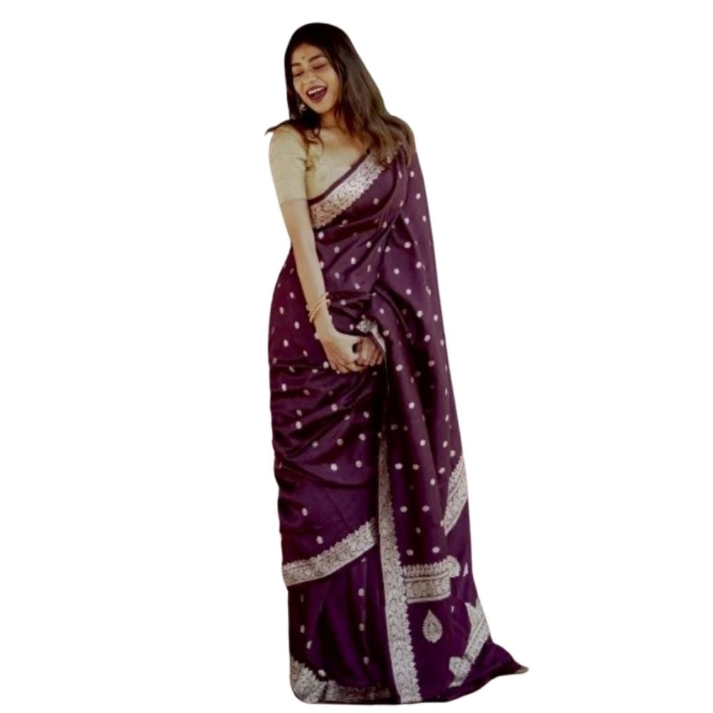 Women's Cotton Printed Saree With Unstitched Blouse 5.5Mtr (Purple)