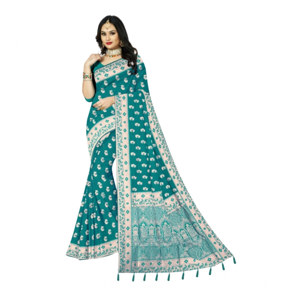 Women's Satin Printed Saree With Unstitched Blouse 5.5Mtr (Rama)