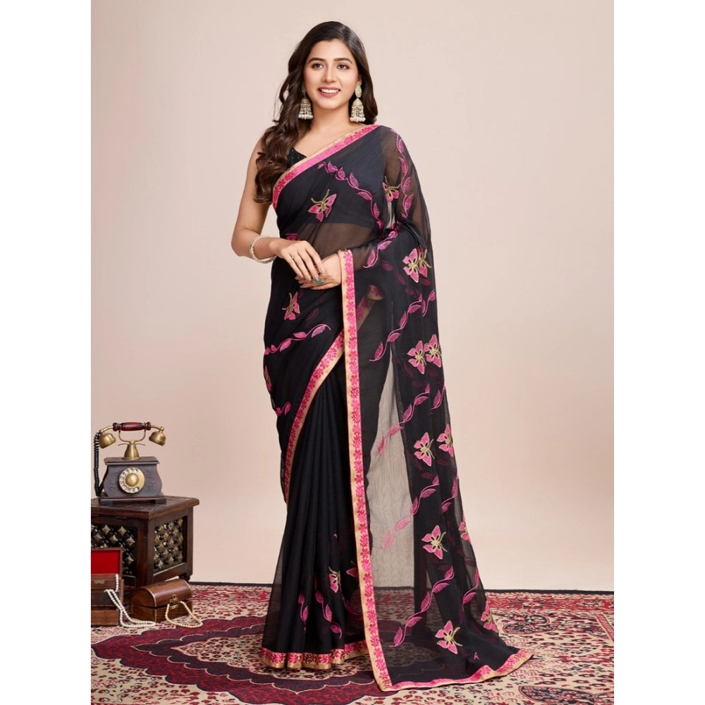 Women's Georgette Printed Saree With Unstitched Blouse (5.5Mtr, Pink)