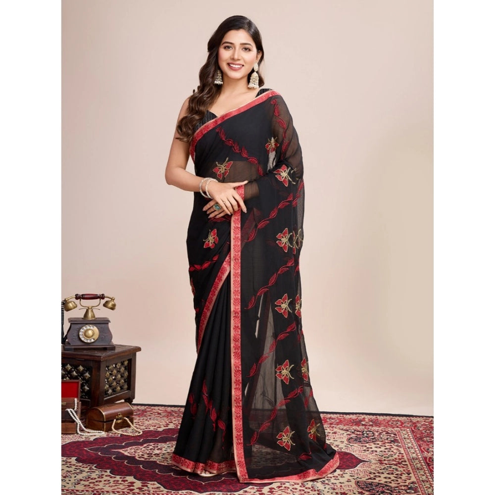 Women's Georgette Printed Saree With Unstitched Blouse (5.5Mtr, Red)