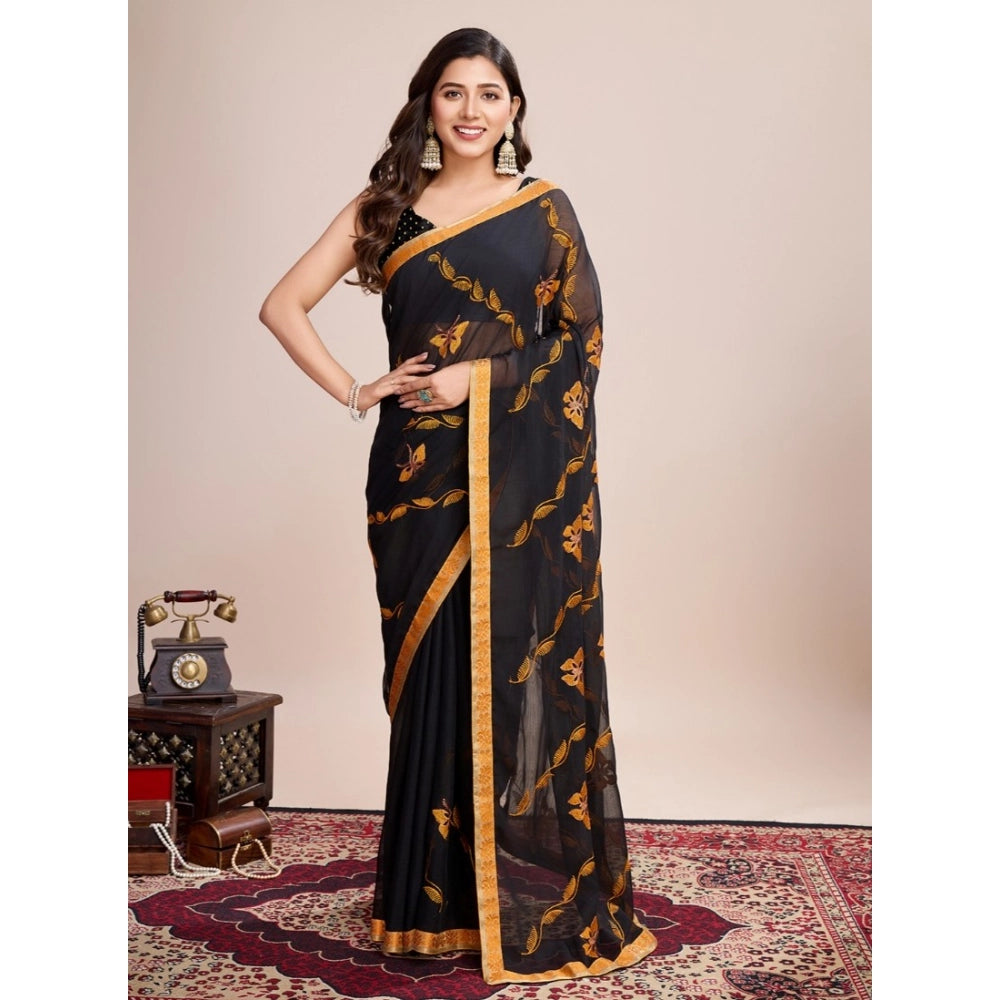 Women's Georgette Printed Saree With Unstitched Blouse (5.5Mtr, Orange)