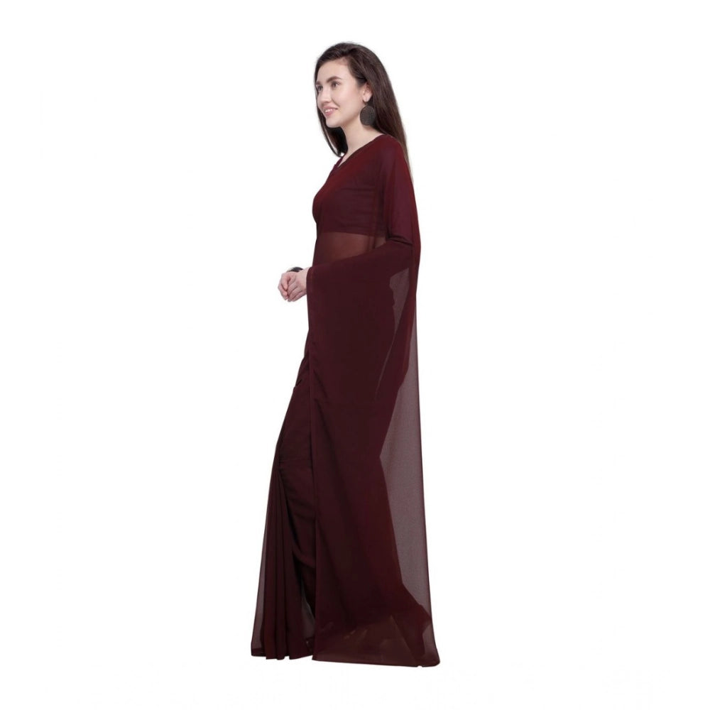 Women's Dyed Solid Saree With Unstitched Blouse 5.5Mtr (Brown)