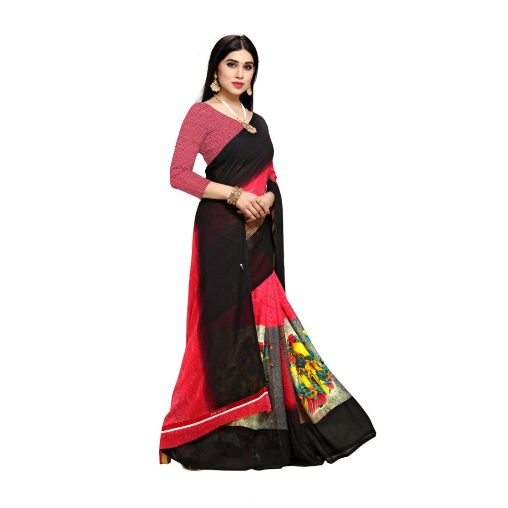 Women's Georgette Printed Saree With Unstitched Blouse 5.5Mtr (Pink)