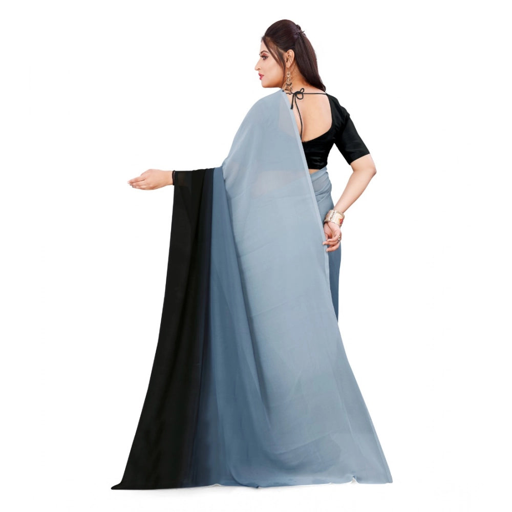 Women's Georgette Solid Saree With Unstitched Blouse 5.5Mtr (Grey)
