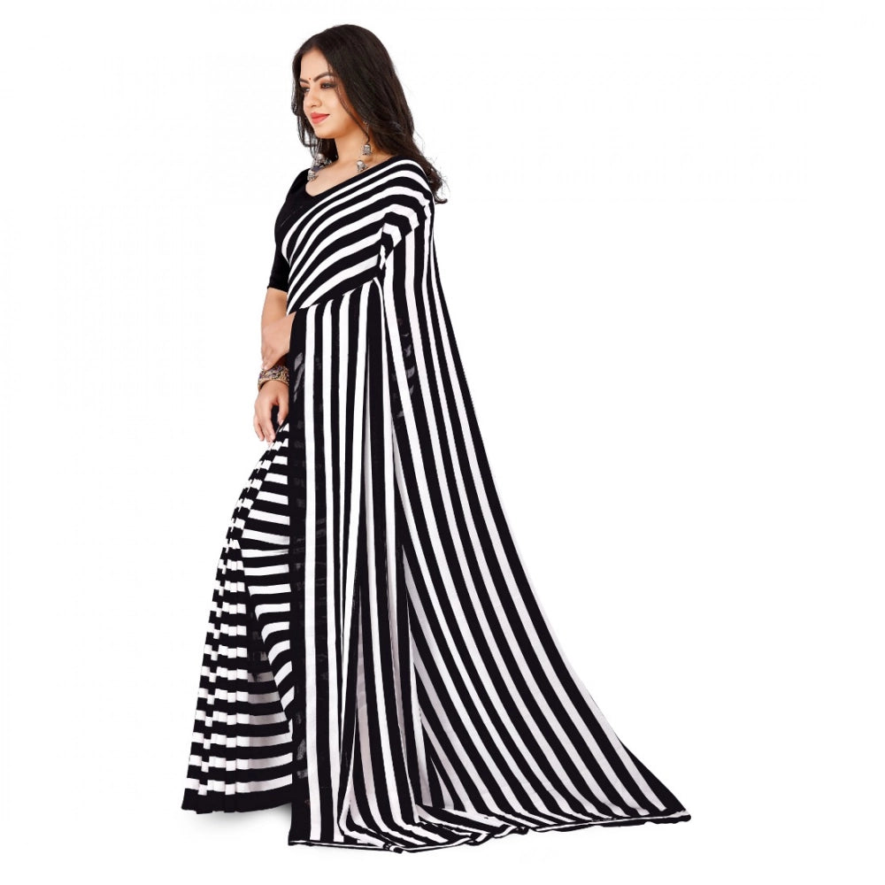 Women's Faux Georgette Printed Saree With Unstitched Blouse 5.5Mtr (Black)