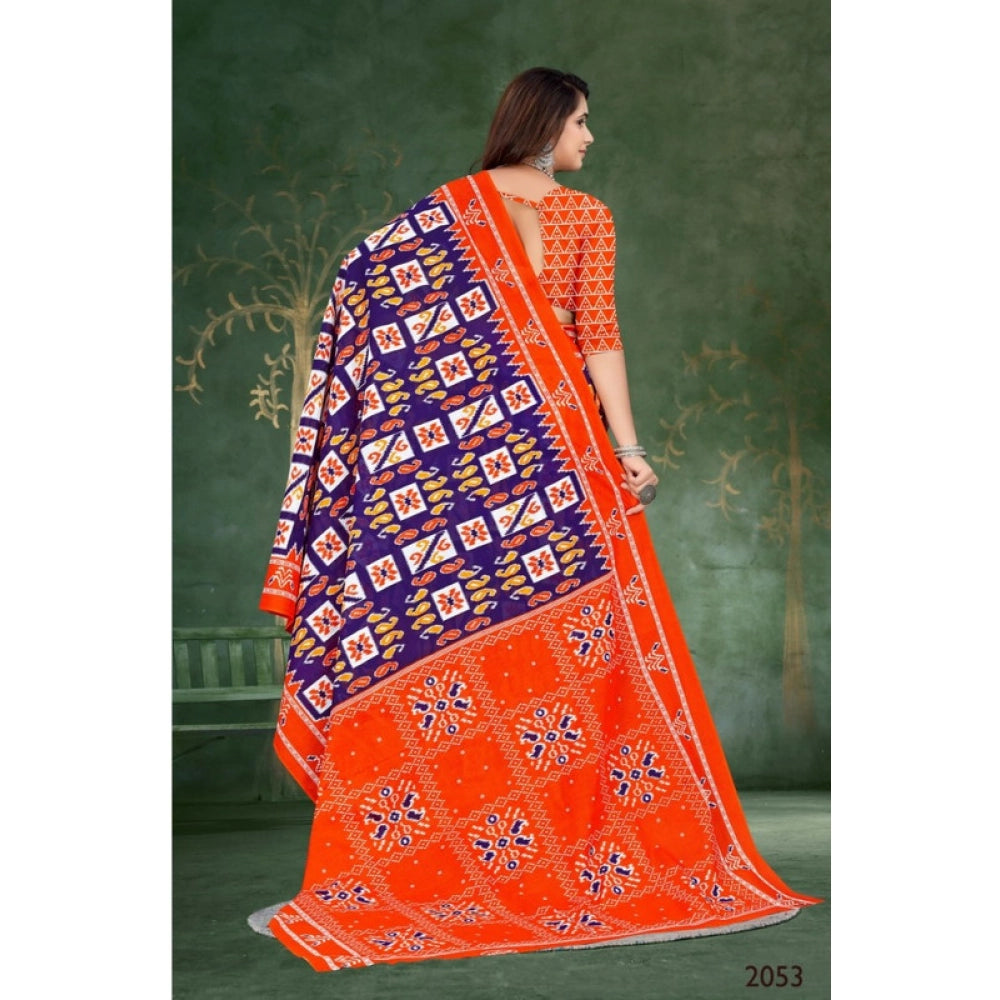 Women's Soft Pure Cotton Printed Saree With Unstitched Blouse 5.5Mtr (Orange)