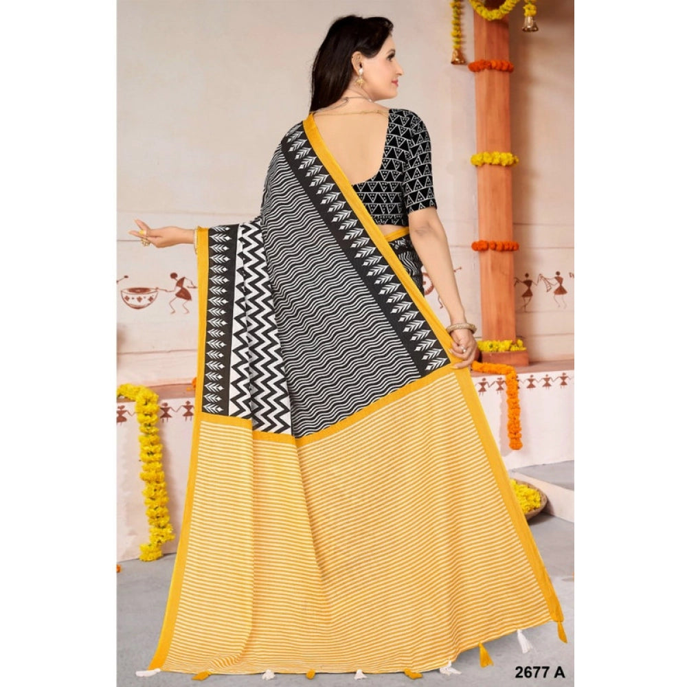 Women's Soft Pure Cotton Printed Saree With Unstitched Blouse 5.5Mtr (Multicolor)