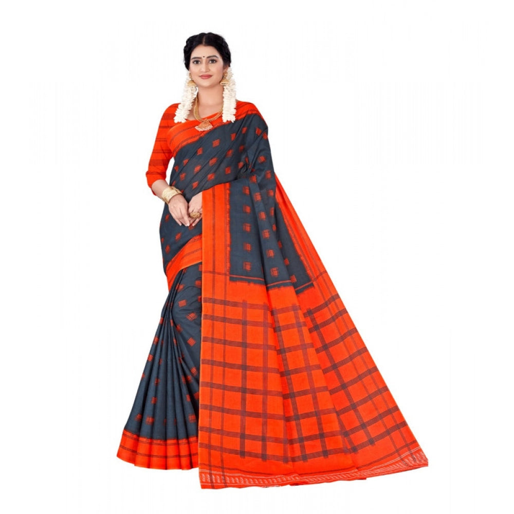 Women's Soft Pure Cotton Printed Saree With Unstitched Blouse 5.5Mtr (Grey)