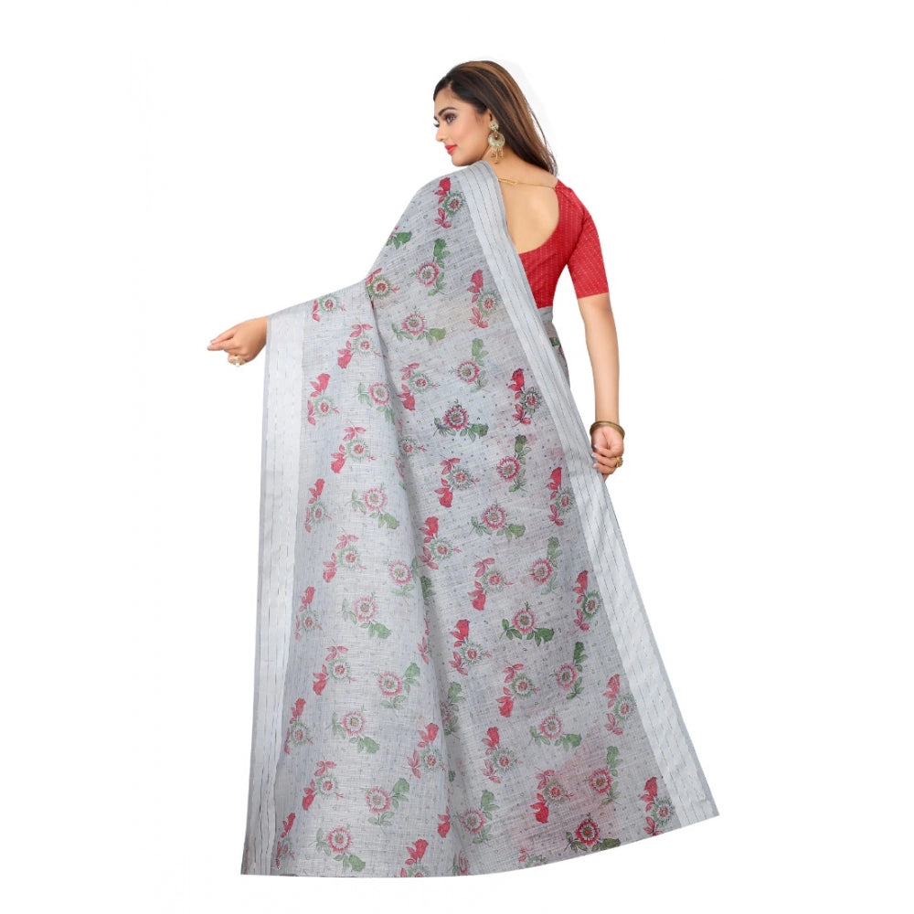 Women's Cotton Saree (Grey,5-6Mtrs)