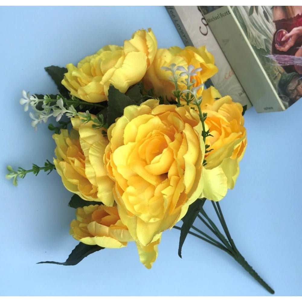 Generic Artificial Flowers Bunch Bouquet Of 7 Poppy Flowers For Home Decoration (Yellow, Material:Silk, Polyester)