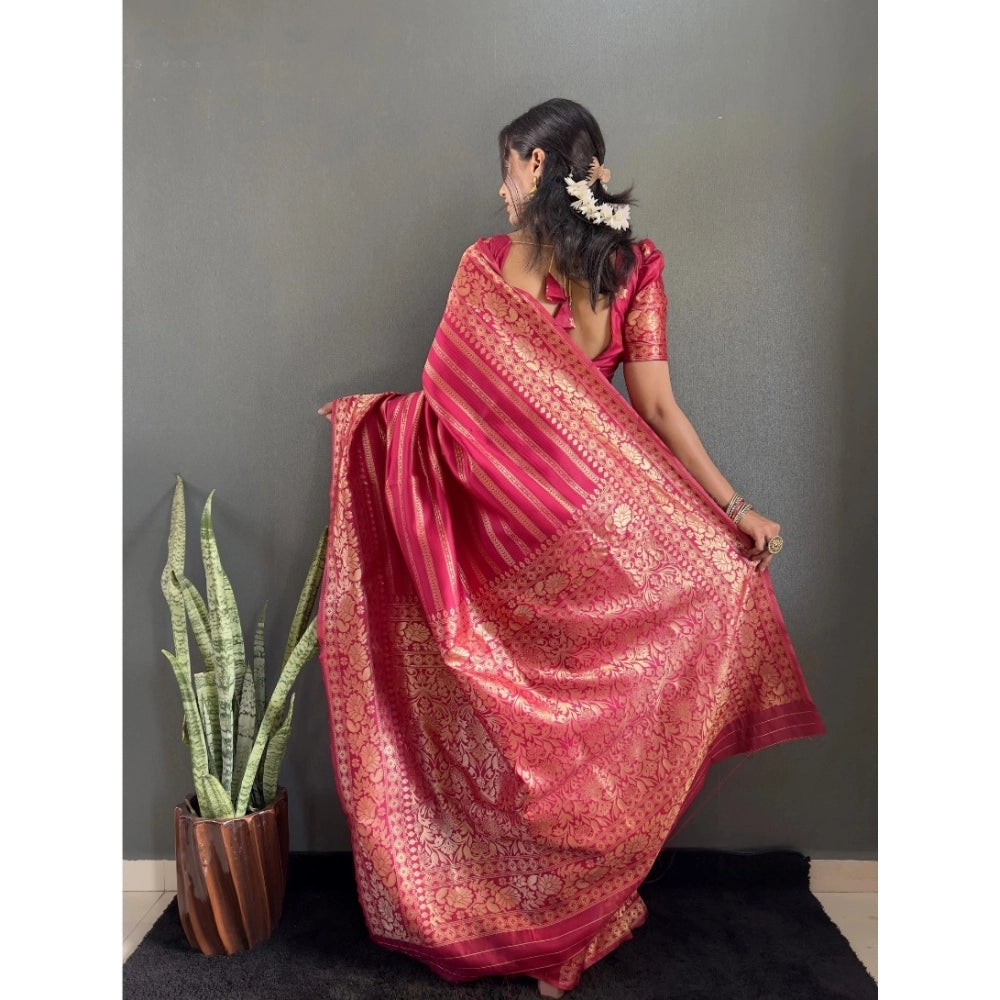 Women's Silk Blend Woven Kanjivaram Saree With Unstitched Blouse (5.5Mtr, Pink)