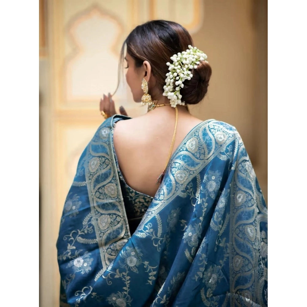 Women's Art Silk Embellished Kanjivaram Saree With Unstitched Blouse (5.5Mtr, Rama)