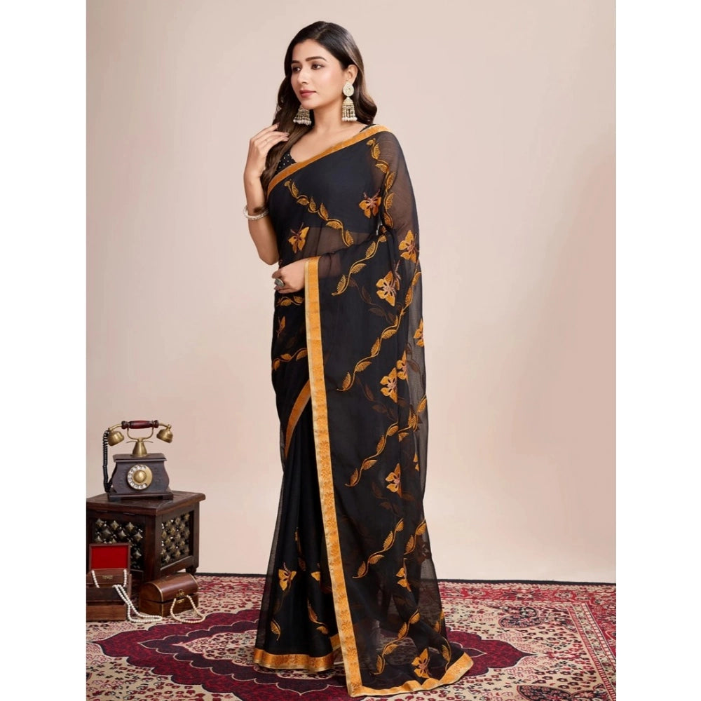Women's Georgette Printed  Saree With Unstitched Blouse (5.5Mtr, Orange)