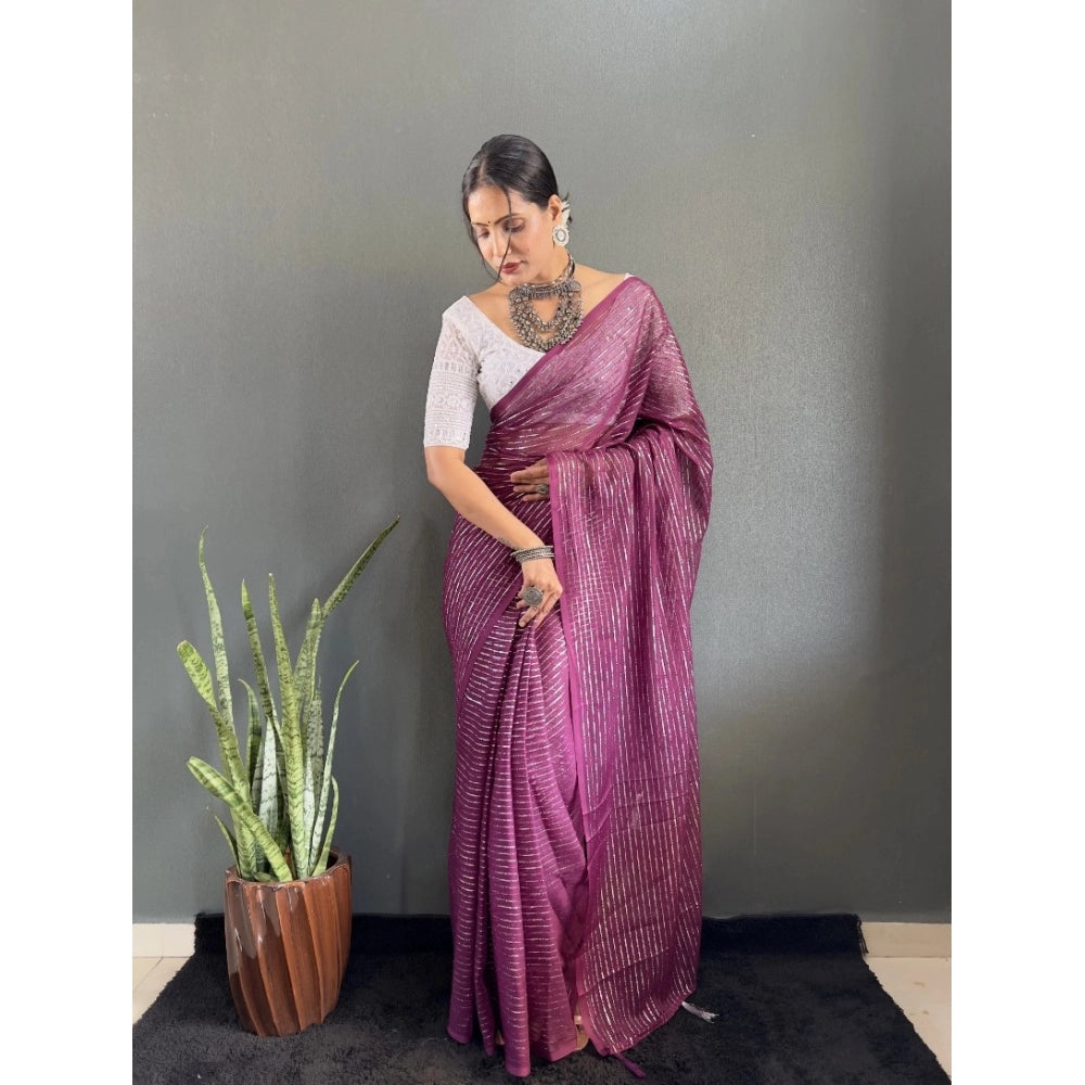 Women's Chiffon Woven Bollywood Saree With Unstitched Blouse (5.5Mtr, Purple)