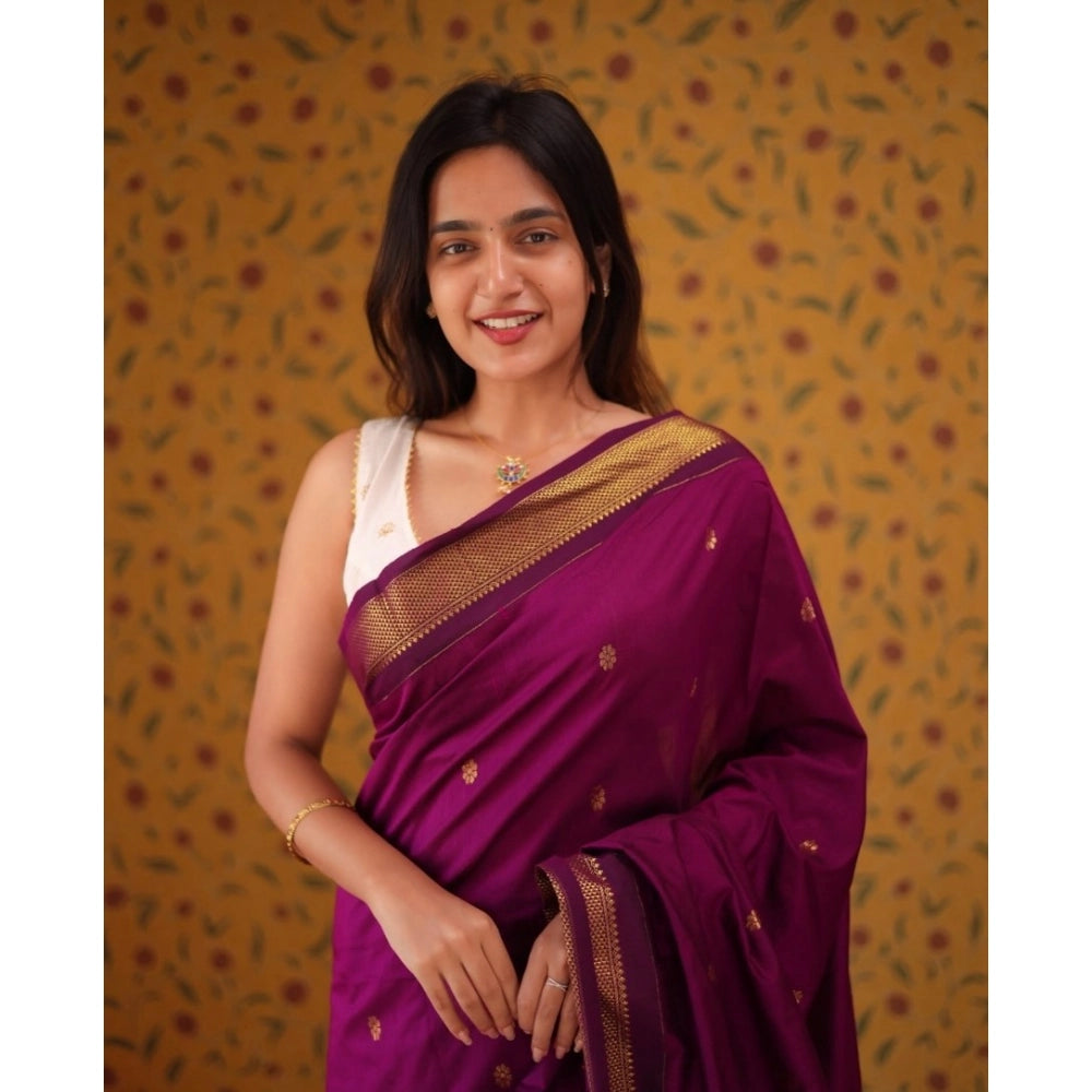 Women's Silk Blend Self Design Bollywood Saree With Unstitched Blouse (5.5Mtr, Purple)