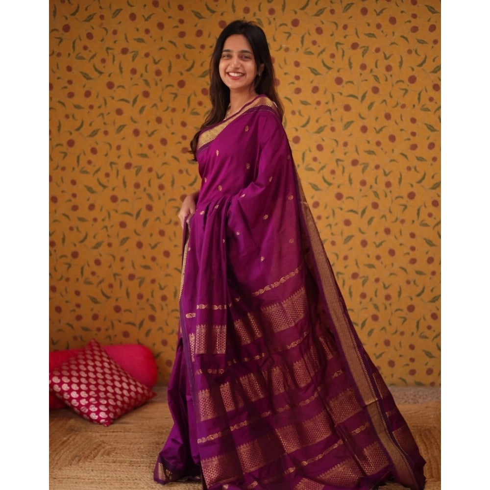 Women's Silk Blend Self Design Bollywood Saree With Unstitched Blouse (5.5Mtr, Purple)