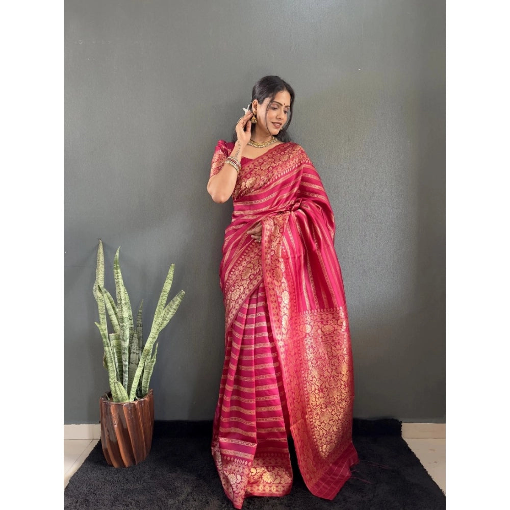 Women's Silk Blend Woven Kanjivaram Saree With Unstitched Blouse (5.5Mtr, Pink)