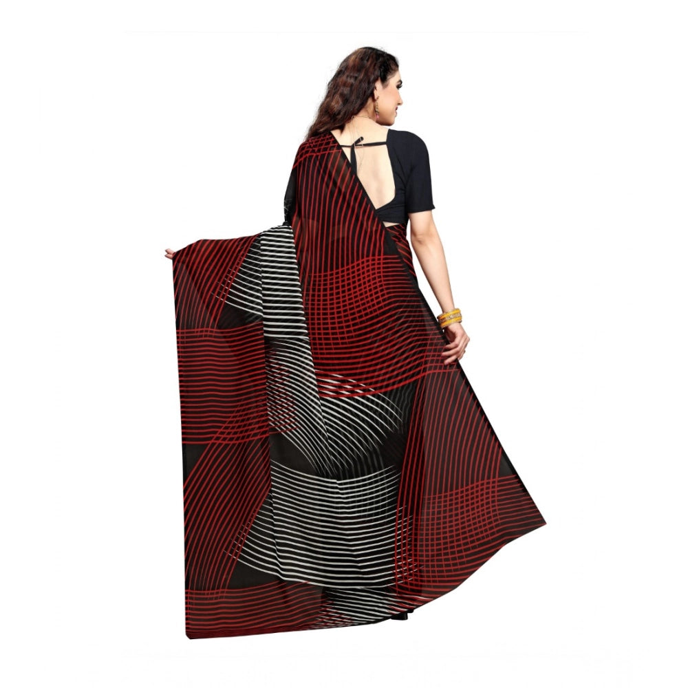 Women's Georgette Printed Saree With Unstitched Blouse 5.5Mtr (Black)