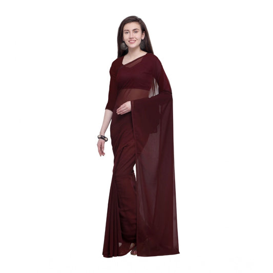 Women's Dyed Solid Saree With Unstitched Blouse 5.5Mtr (Brown)