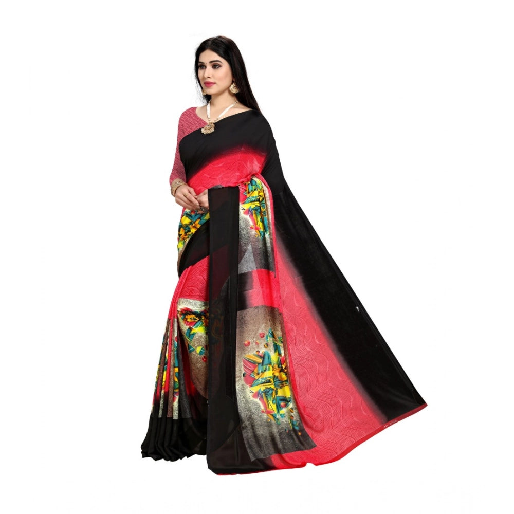 Women's Georgette Printed Saree With Unstitched Blouse 5.5Mtr (Pink)