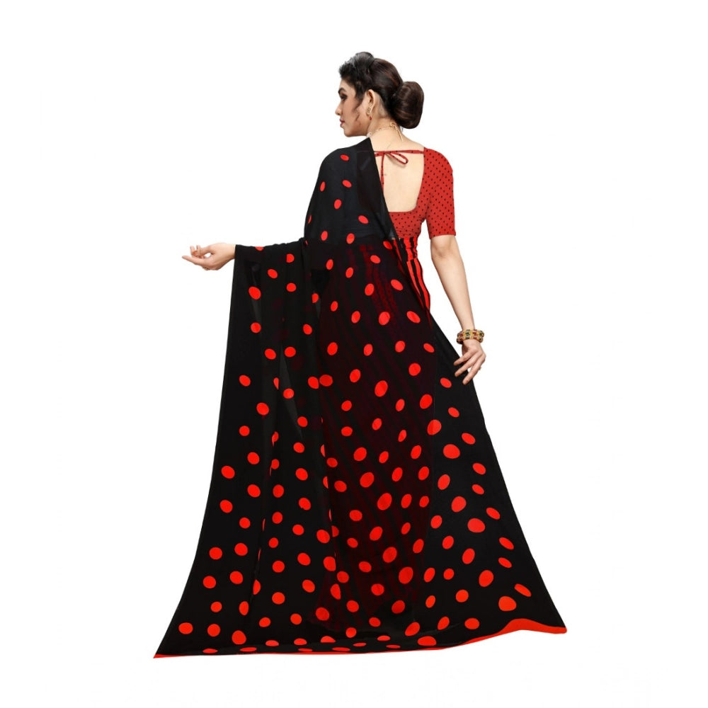Women's Georgette Printed Saree With Unstitched Blouse 5.5Mtr (Red)