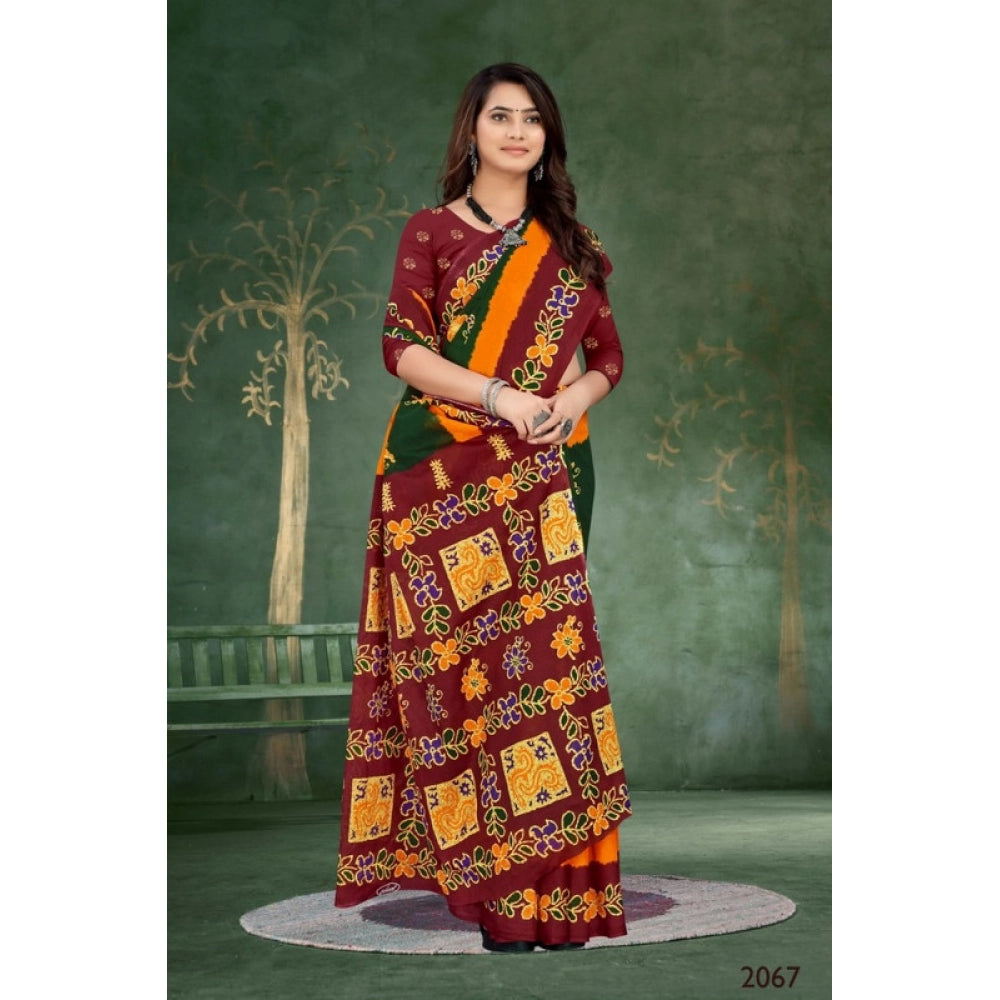 Women's Soft Pure Cotton Printed Saree With Unstitched Blouse 5.5Mtr (Green)