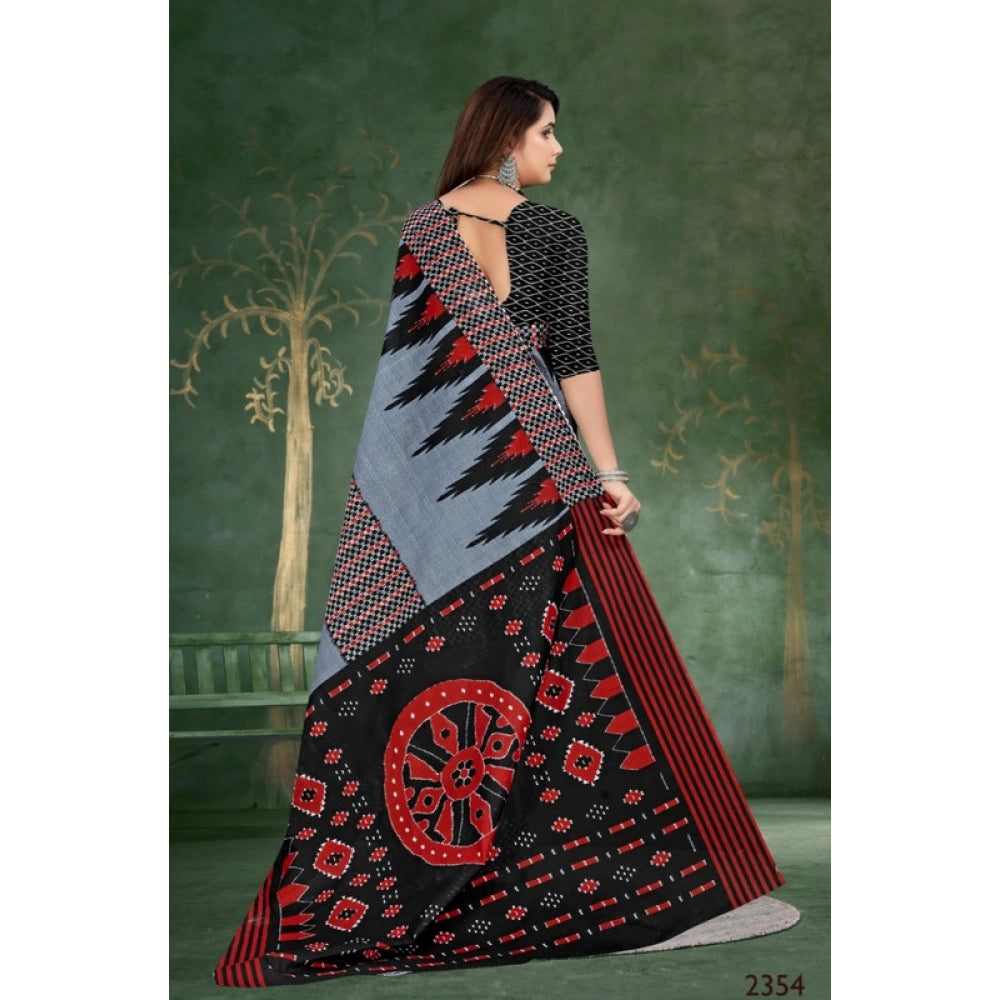 Women's Soft Pure Cotton Printed Saree With Unstitched Blouse 5.5Mtr (Grey)