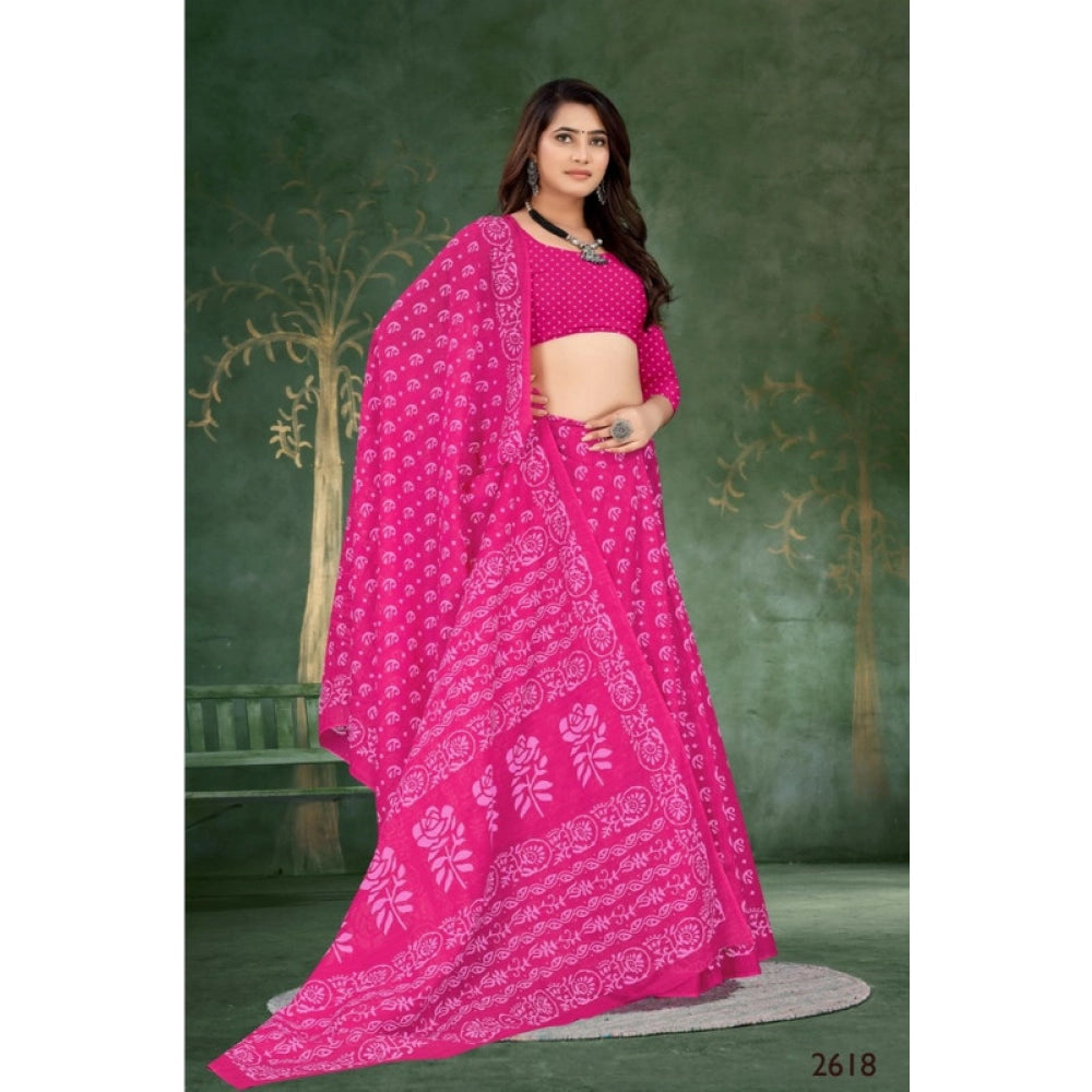Women's Soft Pure Cotton Printed Saree With Unstitched Blouse 5.5Mtr (Pink)