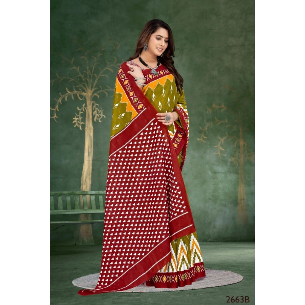 Women's Soft Pure Cotton Printed Saree With Unstitched Blouse 5.5Mtr (Multicolor)