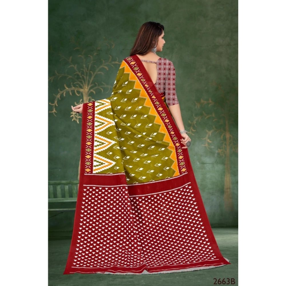 Women's Soft Pure Cotton Printed Saree With Unstitched Blouse 5.5Mtr (Multicolor)