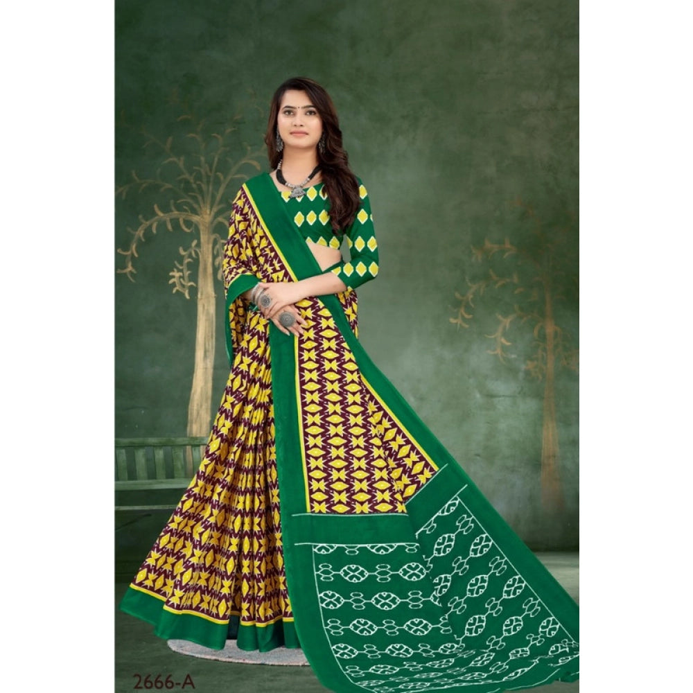 Women's Soft Pure Cotton Printed Saree With Unstitched Blouse 5.5Mtr (Multicolor)