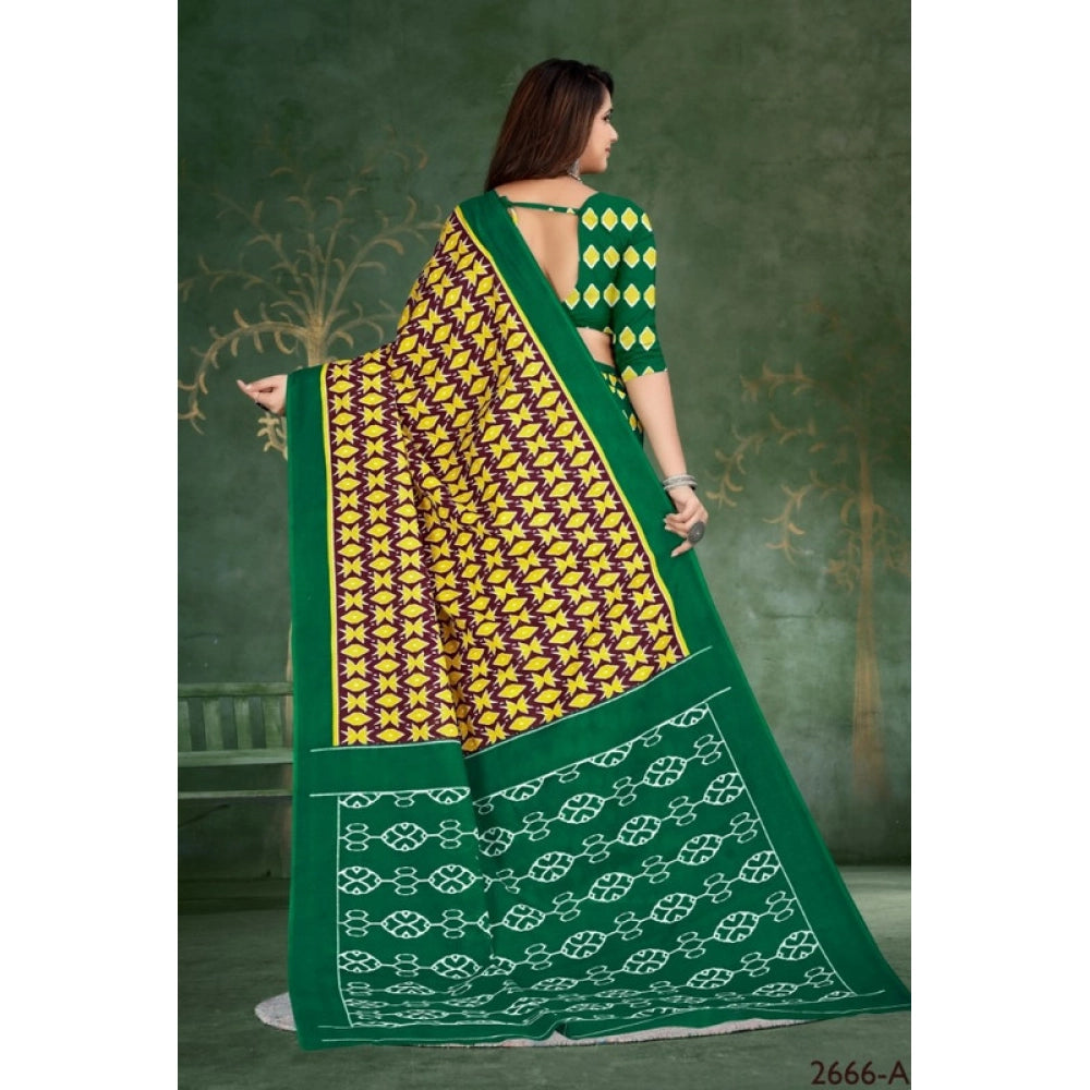 Women's Soft Pure Cotton Printed Saree With Unstitched Blouse 5.5Mtr (Multicolor)