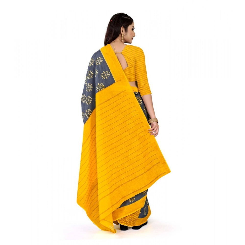 Women's Soft Pure Cotton Printed Saree With Unstitched Blouse 5.5Mtr (Grey)