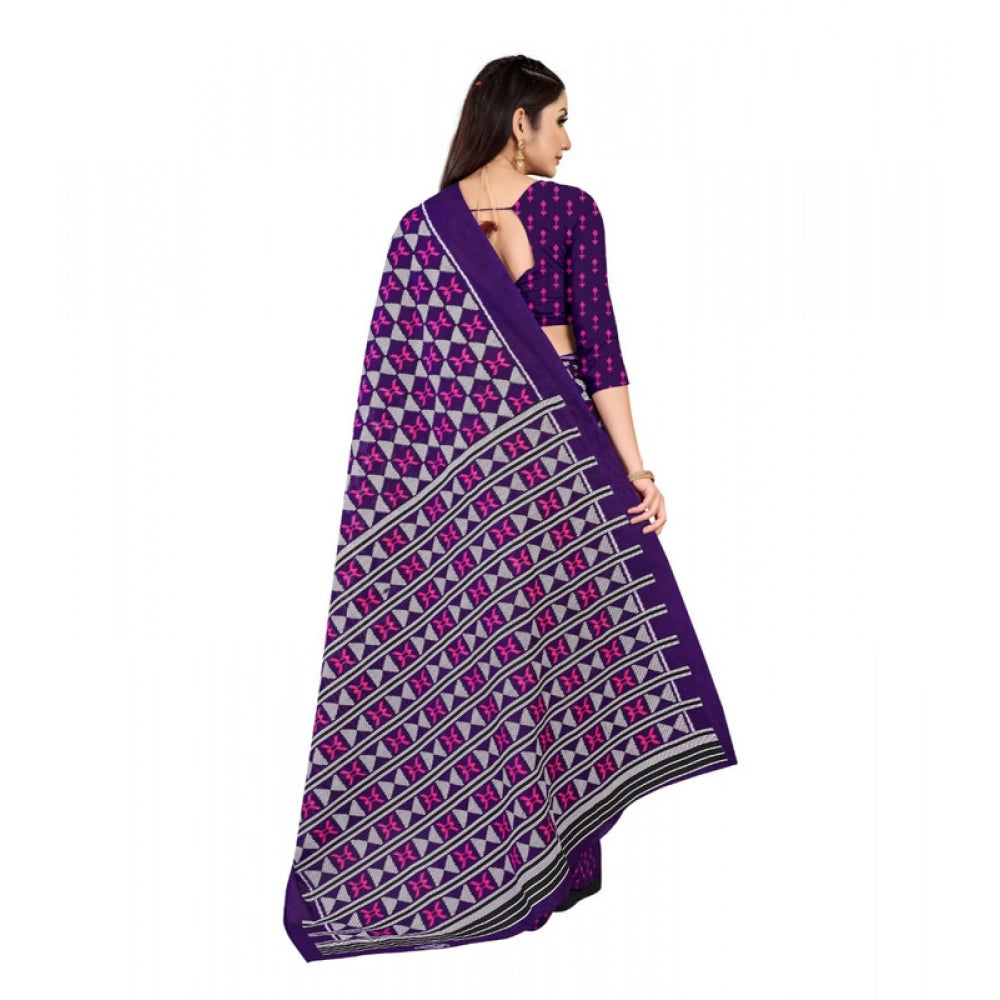Women's Soft Pure Cotton Printed Saree With Unstitched Blouse 5.5Mtr (Purple)