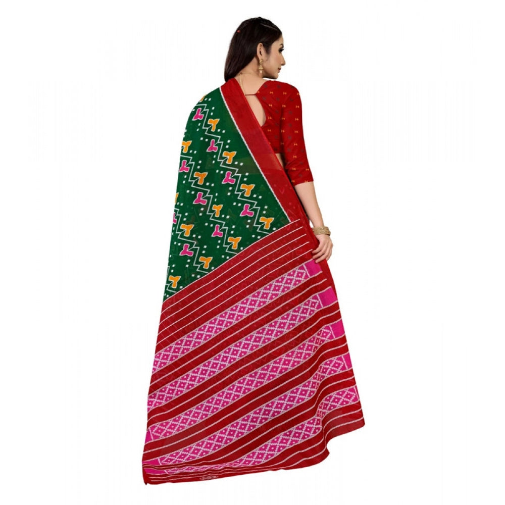 Women's Soft Pure Cotton Printed Saree With Unstitched Blouse 5.5Mtr (Green)