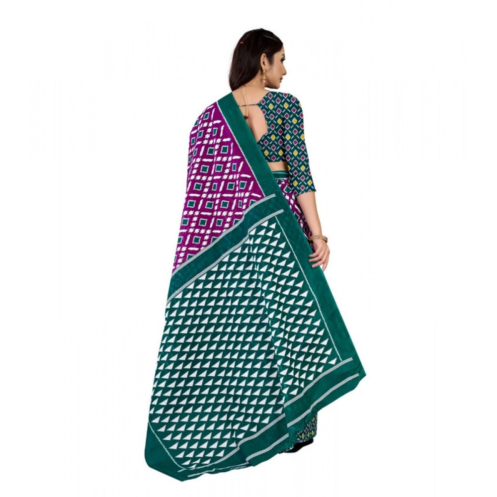 Women's Soft Pure Cotton Printed Saree With Unstitched Blouse 5.5Mtr (Purple)