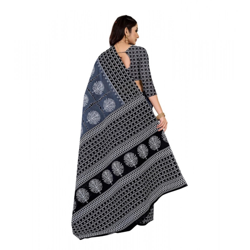 Women's Soft Pure Cotton Printed Saree With Unstitched Blouse 5.5Mtr (Multicolor)