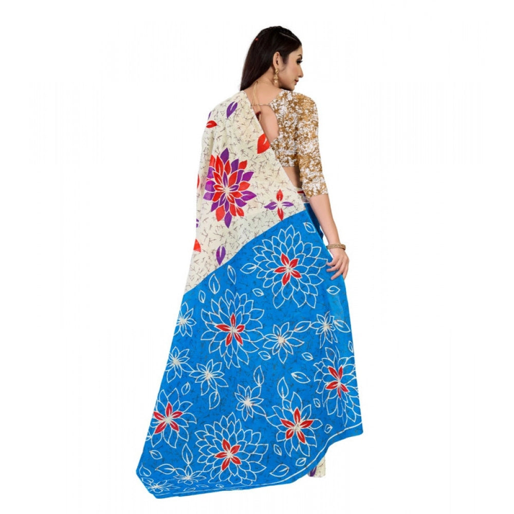 Women's Soft Pure Cotton Printed Saree With Unstitched Blouse 5.5Mtr (Multicolor)