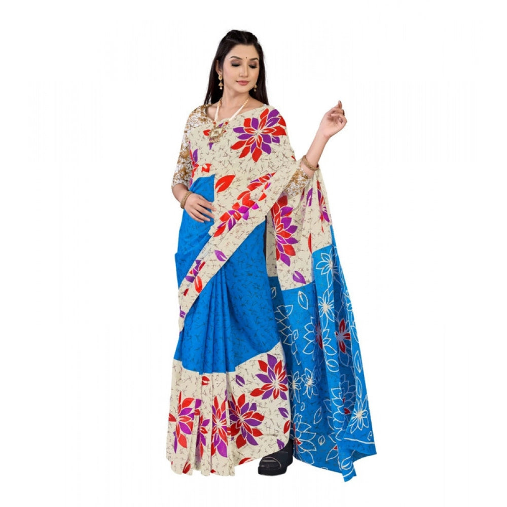 Women's Soft Pure Cotton Printed Saree With Unstitched Blouse 5.5Mtr (Multicolor)